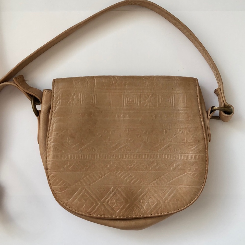 Vintage Liz Claiborne Tan Embossed Leather Shoulder Bag
